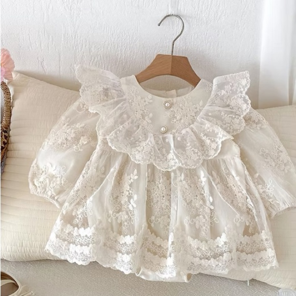 Ivory Lace Ruffle Baby Dress Top - Picture 2 of 5